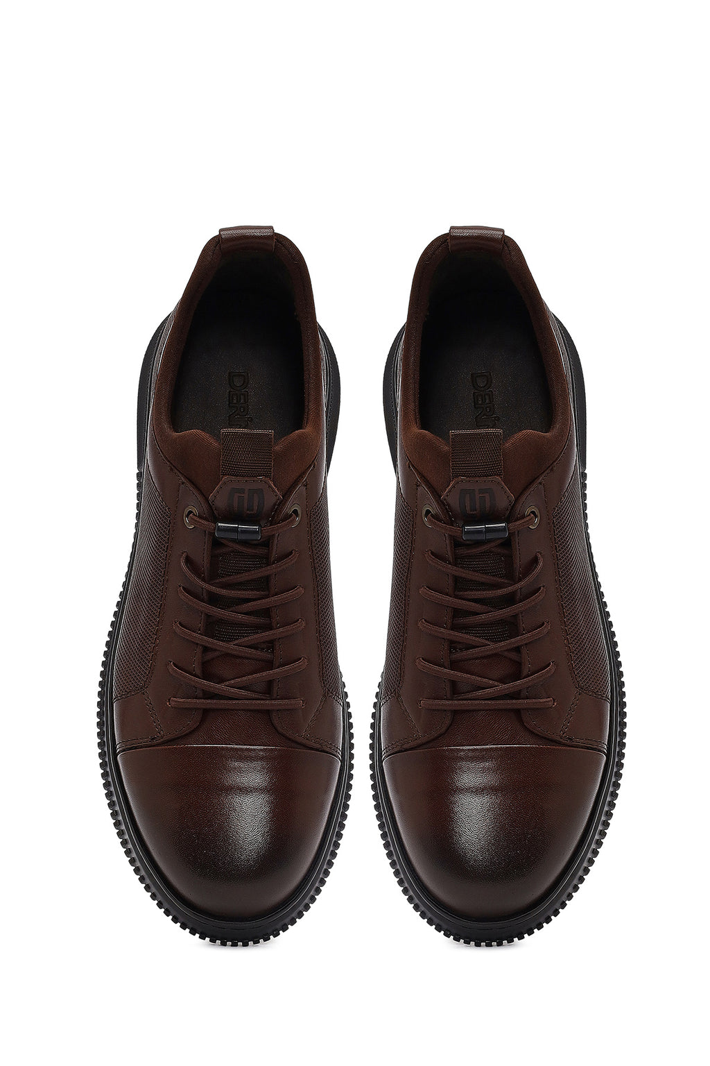 Erkek Kahverengi Bağcıklı Deri Sneaker