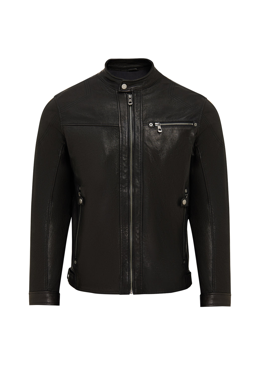 Towns Erkek Siyah Slim-Fit Kısa Deri Ceket