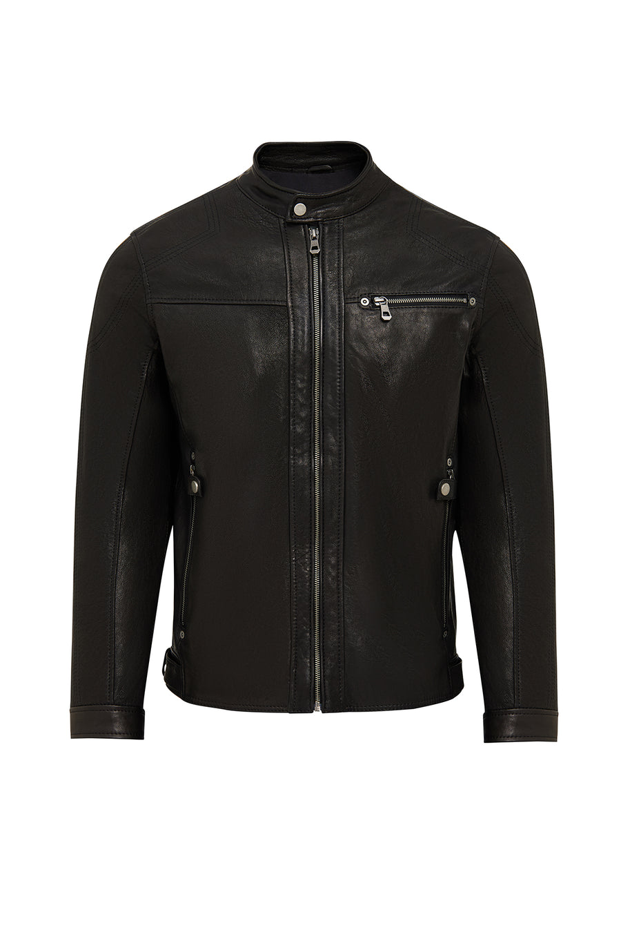 Towns Men Black Slim-Fit Short Leather Jacket