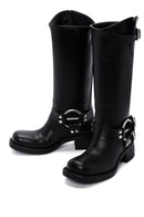 Women's Black Leather Buckle Boots | Derimod