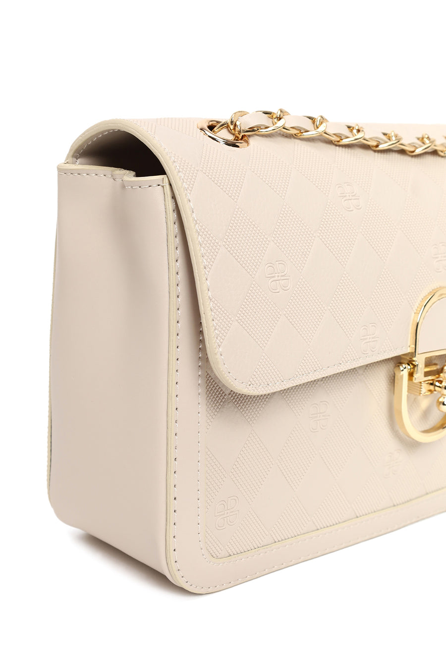 Woman Cream Chain Strap Printed Crossbody Bag