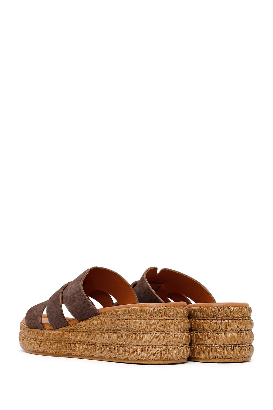 Woman Mink Wedge-Heel Suede Leather Slippers