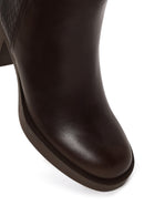 Woman Brown Zip Closure Croc Patterned Platform Chunky Heeled Leather Boots | Derimod