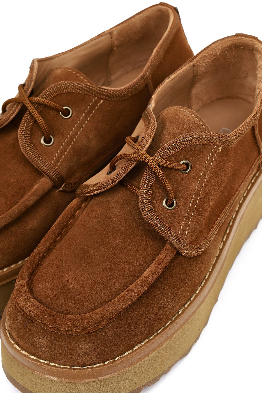 Women's Beige Thick-Soled Lace-Up Suede Leather Teddy Casual Shoe