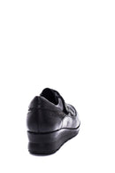 Women's Black Leather Stone Wedge Heeled Comfort Shoes | Derimod