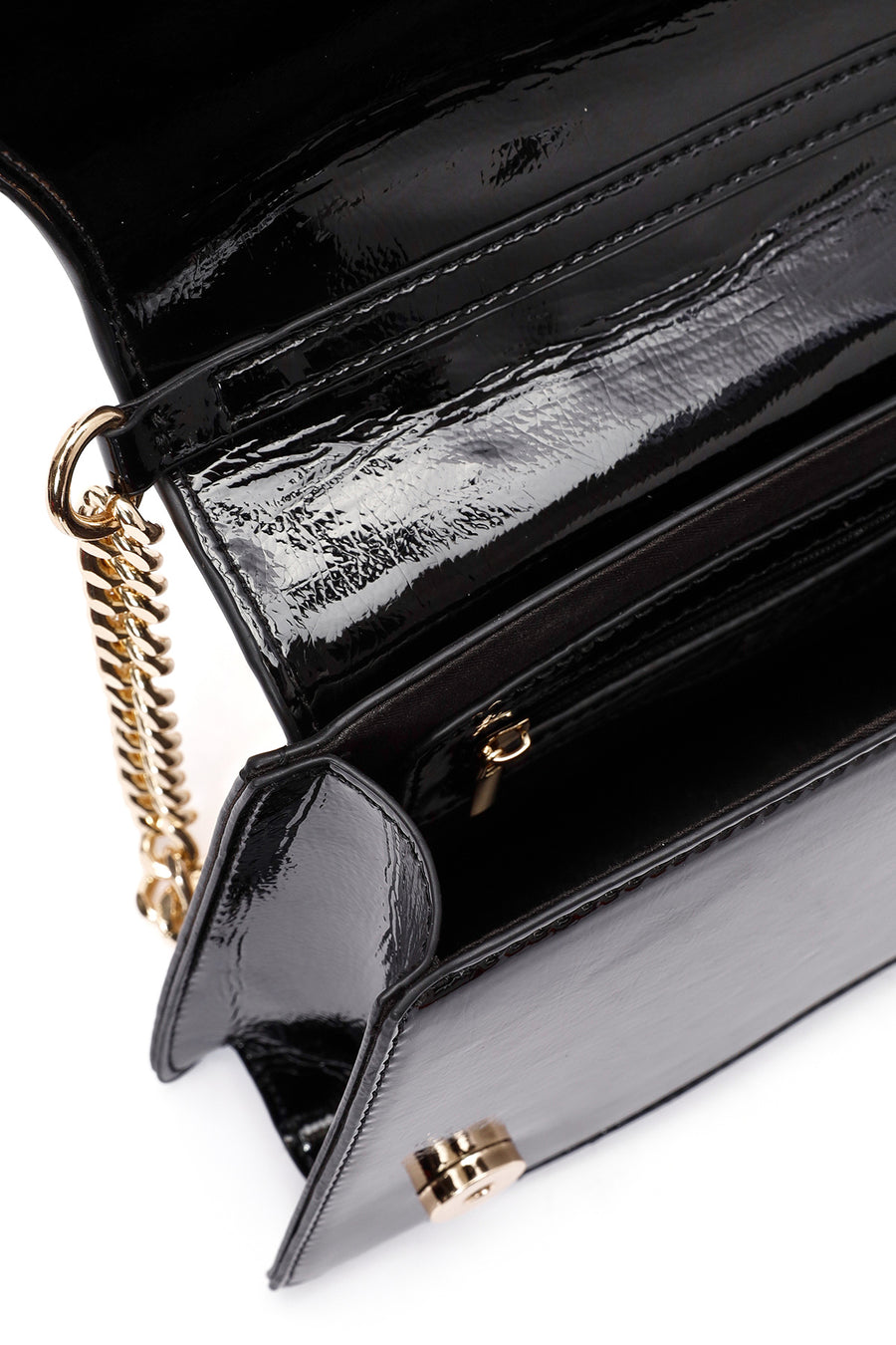 Women's Black Chain Strap Patent Leather Shoulder Bag