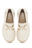 Women's Cream Leather Masculine Loafer | Derimod