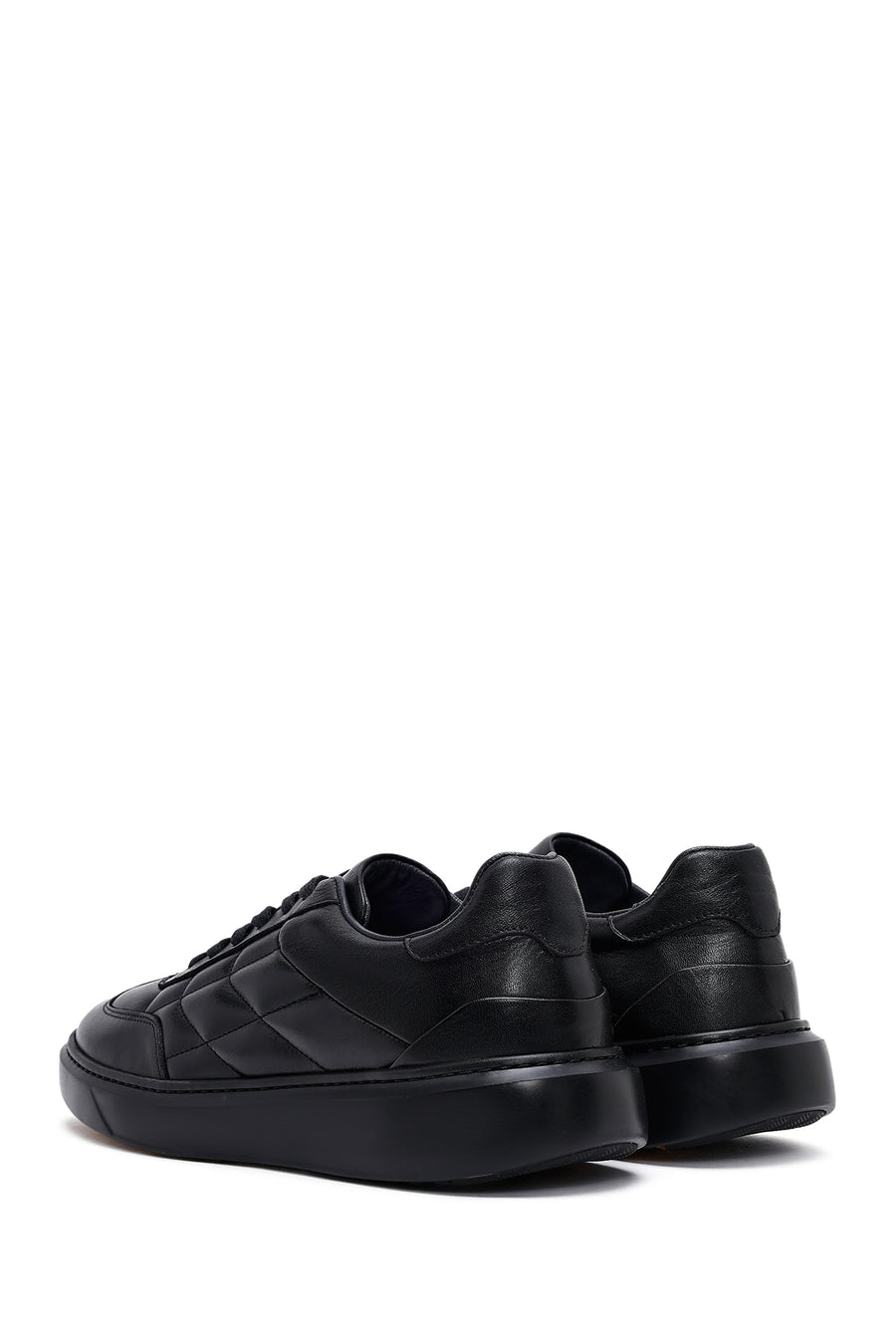 Erkek Siyah Bağcıklı Kalın Tabanlı Baskılı Deri Sneaker