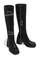 Woman Black Zip Closure Chunky Heeled Leather Boots | Derimod