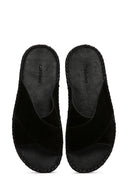 Men's Black Suede Leather Slippers | Derimod