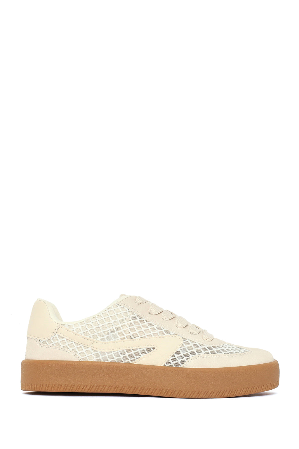 Kadın Bej Bağcıklı Kumaş Sneaker