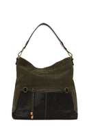 Woman Khaki Long-Strap Suede Shoulder Bag | Derimod