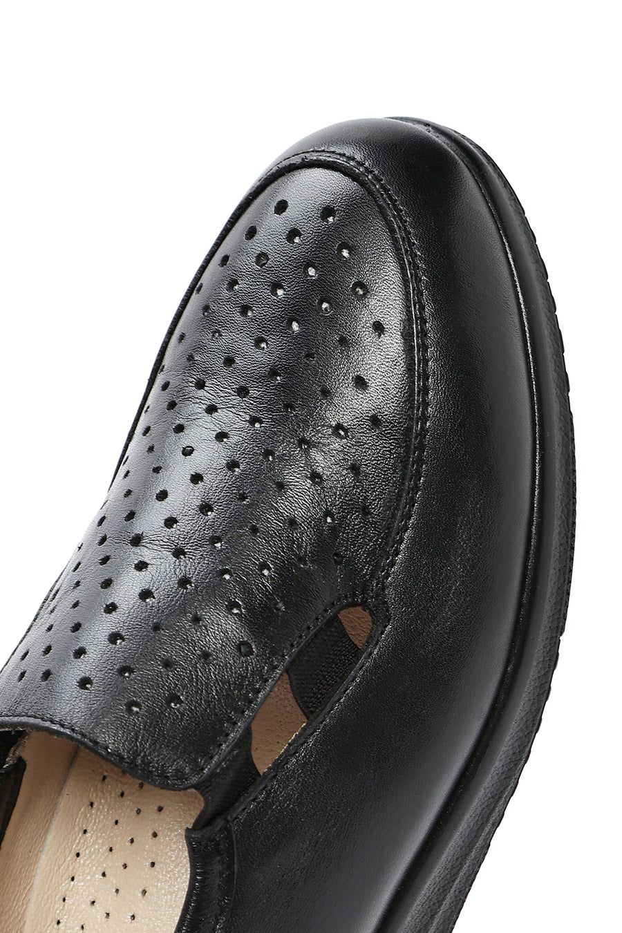 Women's Black Wedge Heel Leather Comfort Loafer