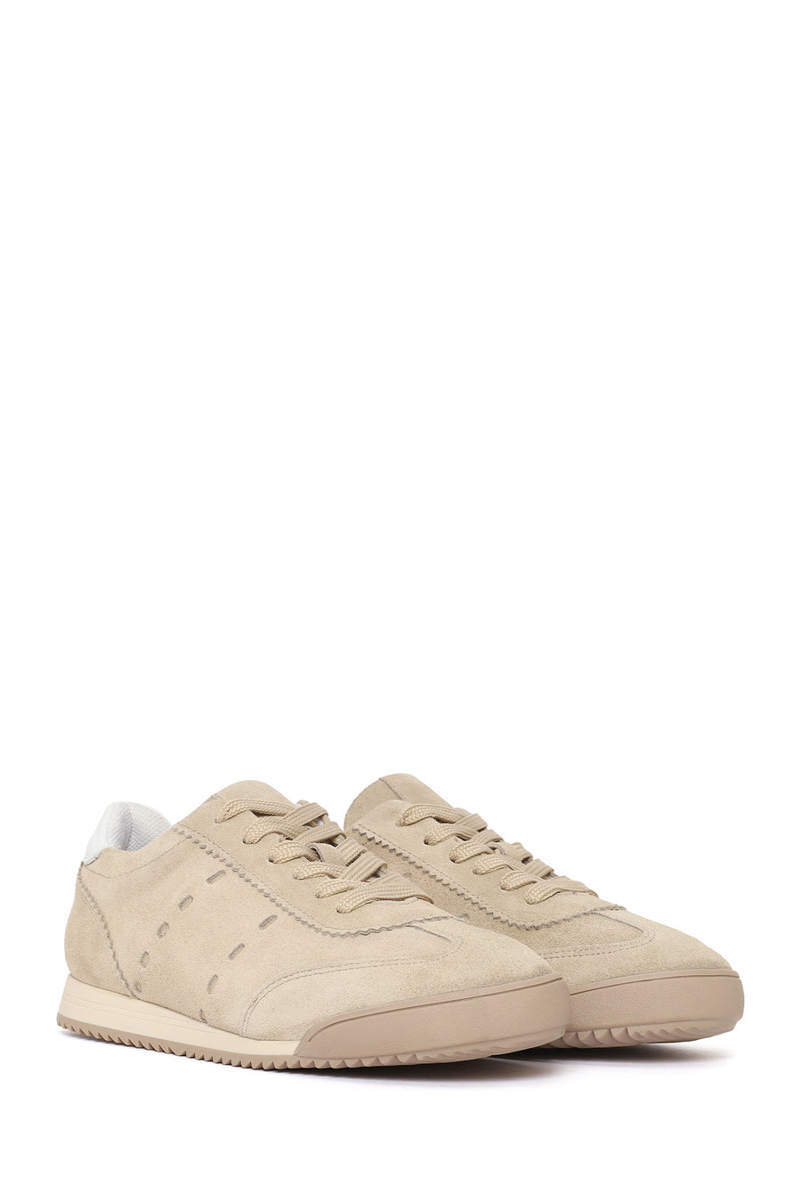 Women's Beige Lace-Up Suede Leather Sneaker