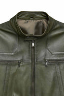 Lucas Men's Khaki Mandarin Collar Leather Jacket | Derimod