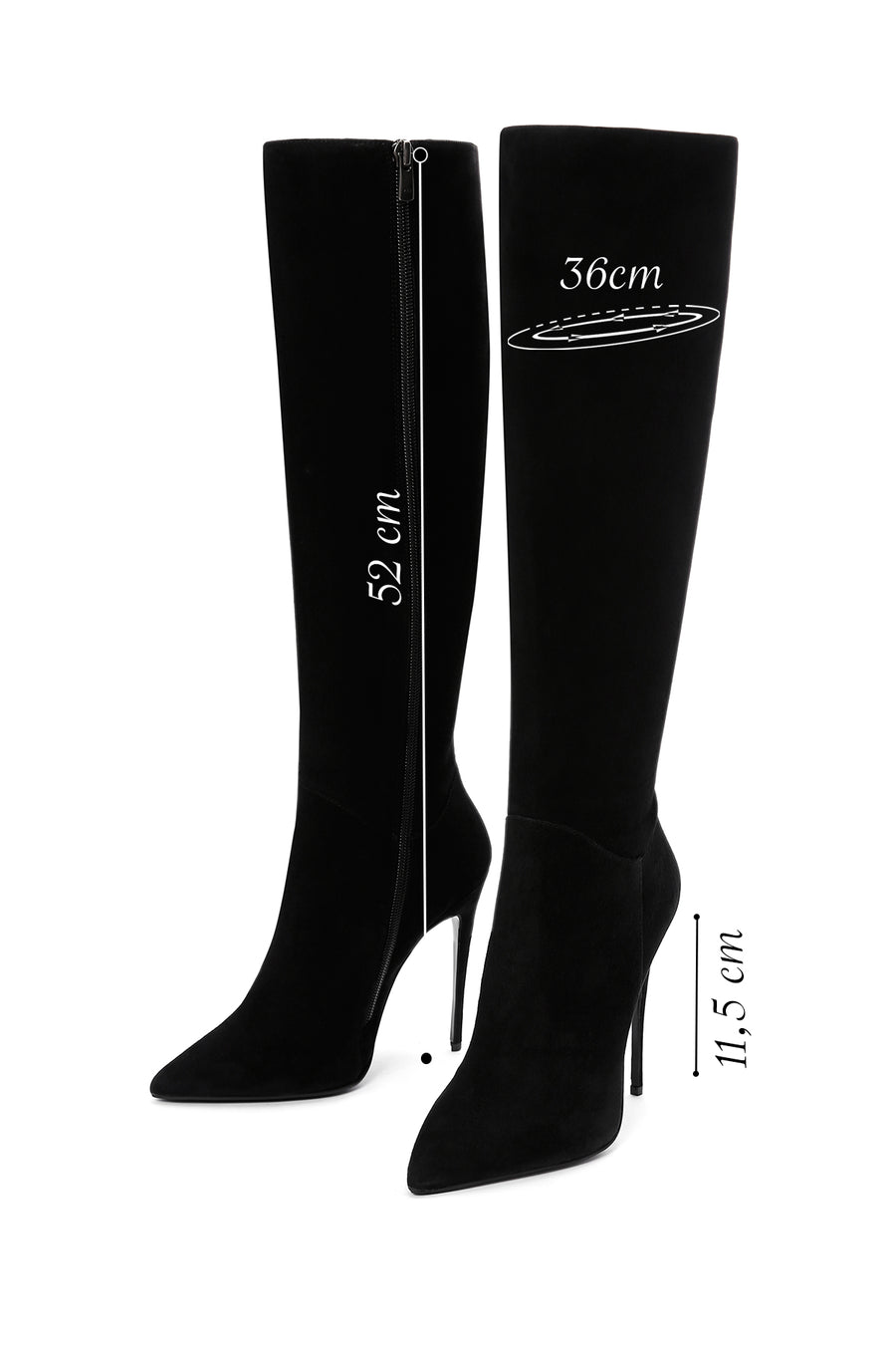 Women's Black High Thin Heeled Suede Leather Classic Boots