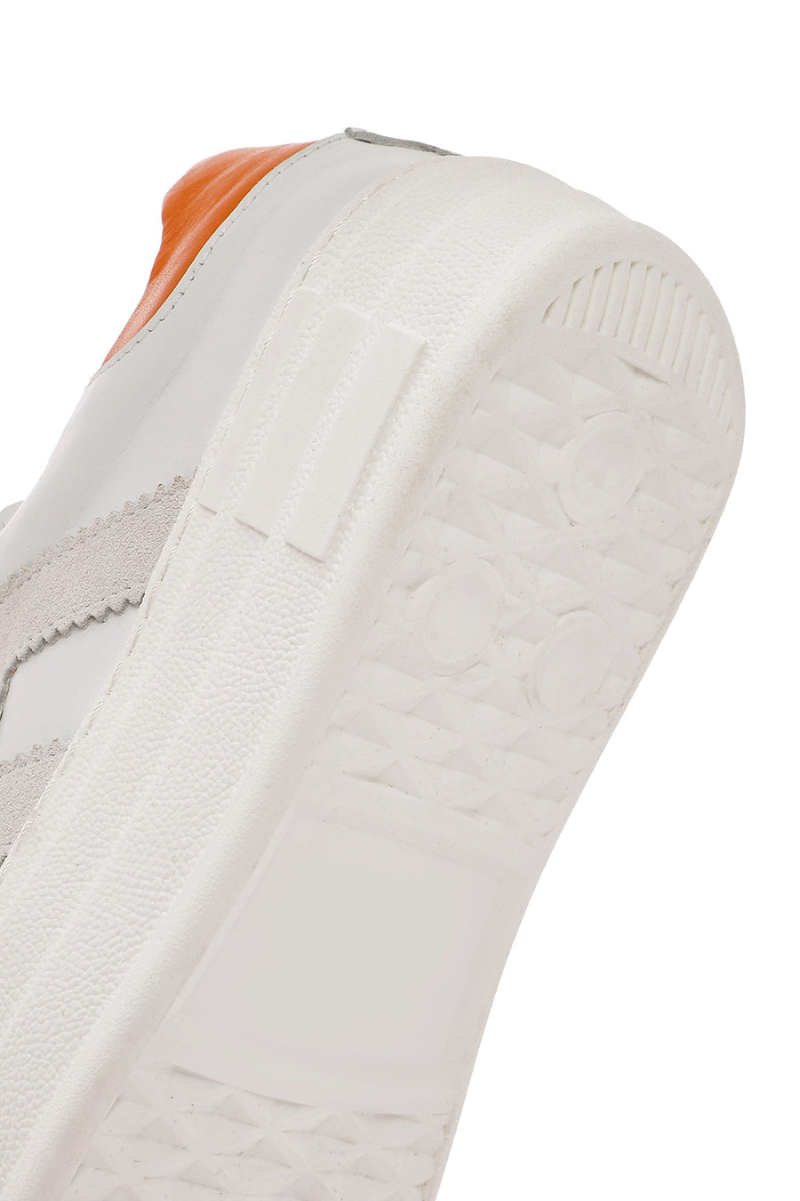 Women's White Lace-up Thick-Sole Leather Sneaker