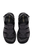 Women's Black Thick-Sole Leather Sandals | Derimod