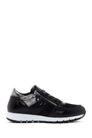 Women's Black Lace-Up Zipper Detail Leather Sneakers | Derimod