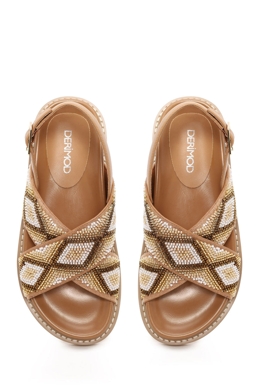 Woman Beige Ankle-Buckle Embellished Sandal