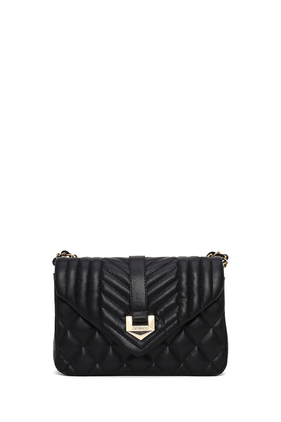 Woman Black Quilted Crossbody Bag with Chain Strap