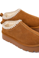 Woman Camel Thick-Soled Suede Teddy Boots | Derimod