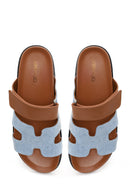 Woman Tan Strappy Leather Slipper | Derimod