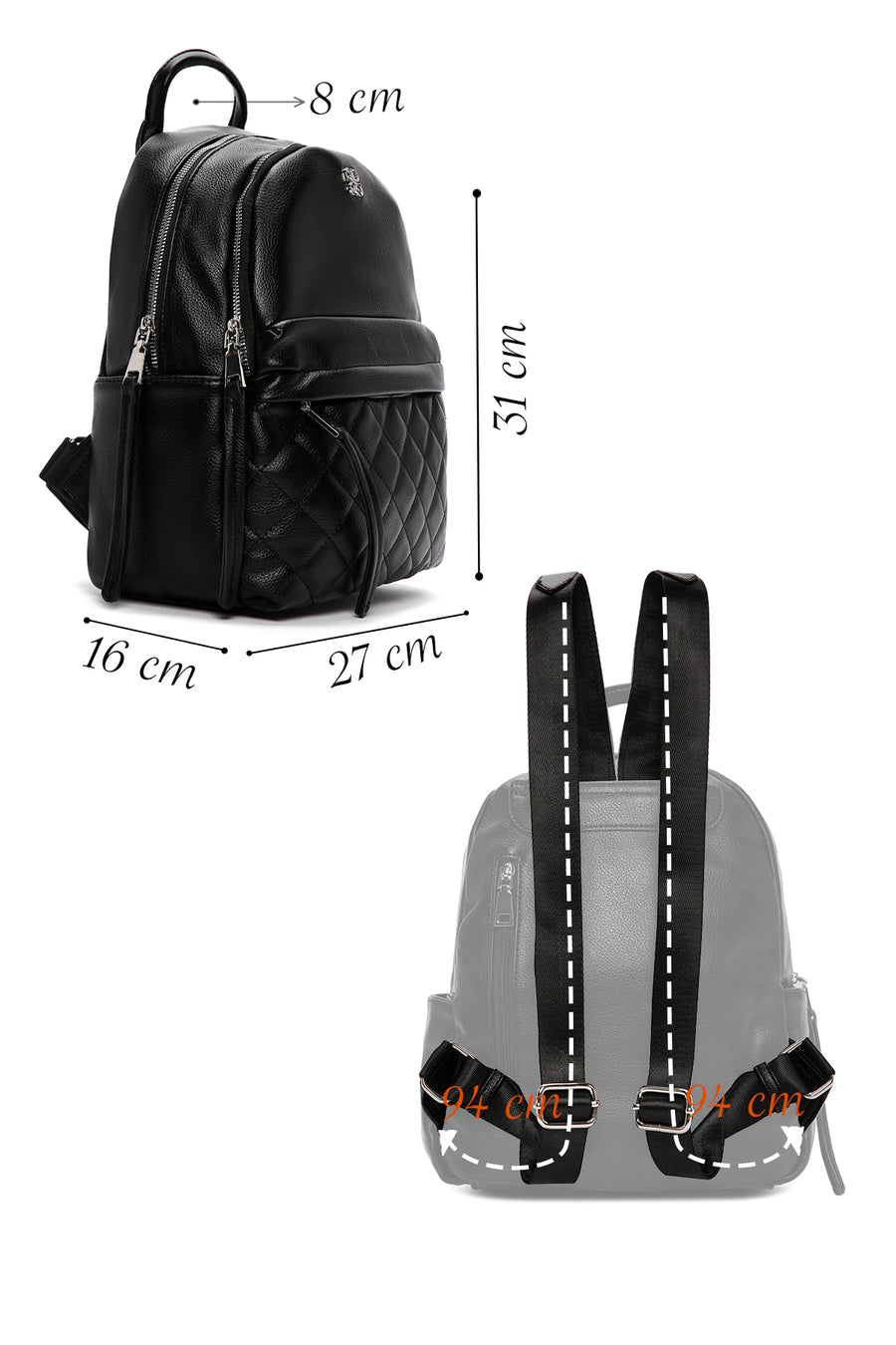Women's Black Quilted Backpack