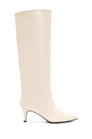 Women's Cream Thin Heel Leather Boots | Derimod