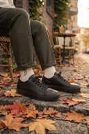 Erkek Siyah Bağcıklı Deri Sneaker | Derimod