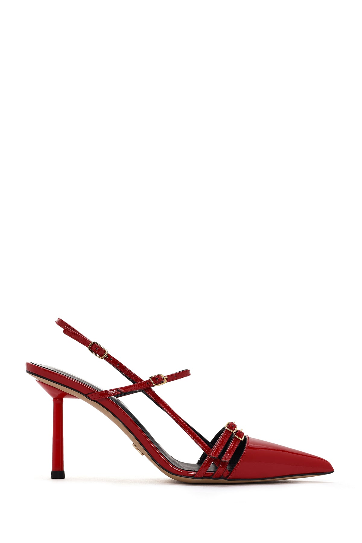 Kadın Kırmızı Bilekten Bantlı Arkası Açık Topuklu Rugan Deri Ayakkabı 24SFD100516 | Derimod