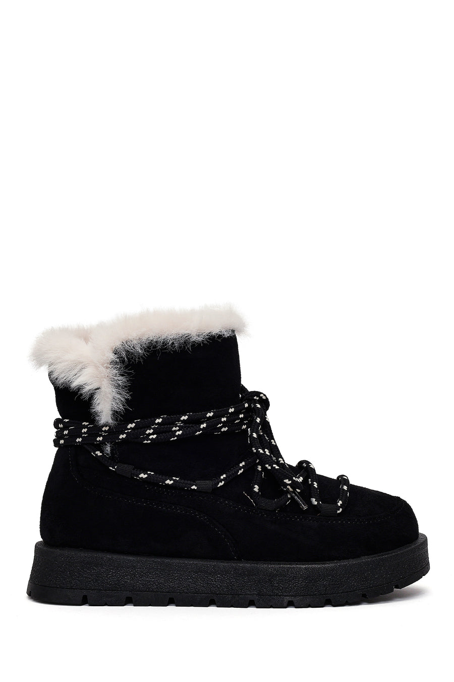 Woman Black Lace-Up Thick-Soled Suede Teddy Boots WF250007SS | Derimod