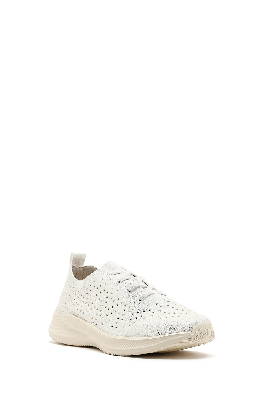 Kadın Beyaz Bağcıklı Kalın Tabanlı Desenli Kumaş Comfort Sneaker