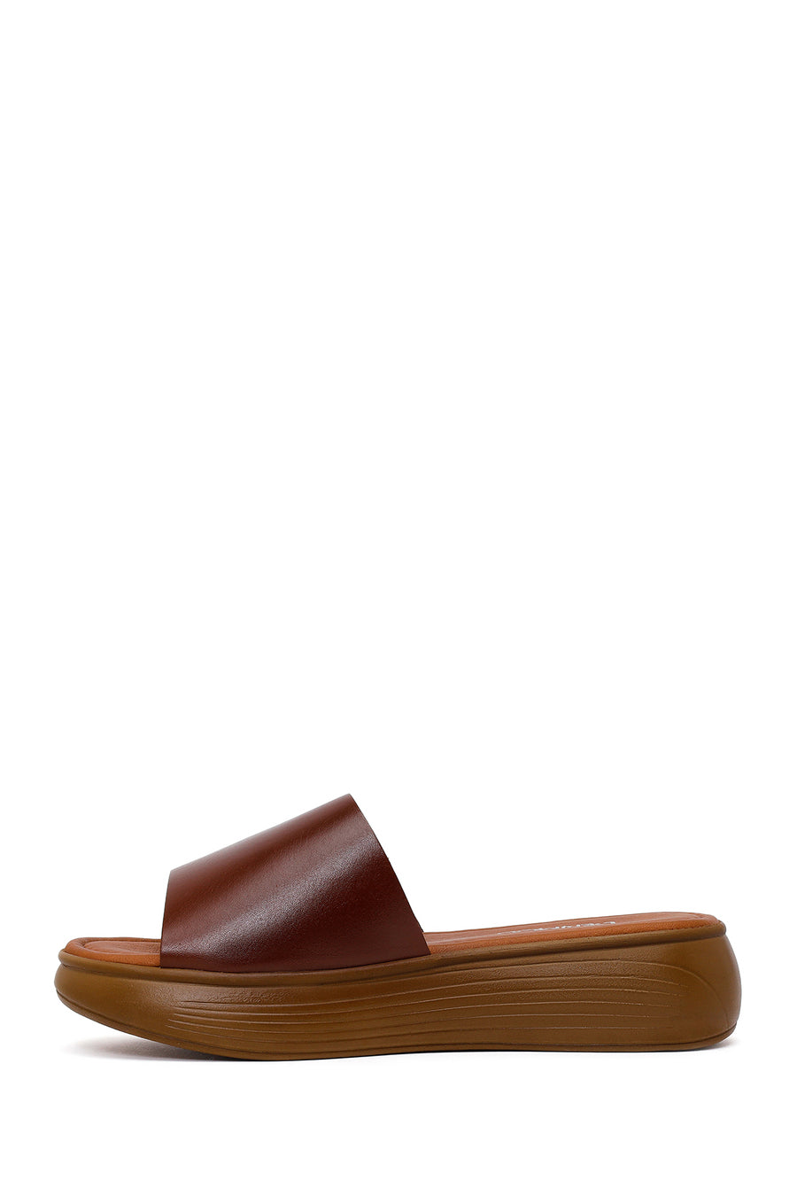 Women's Brown Thick Soled Leather Slippers