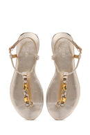 Kadın Altın Taşlı Parmak Arası Sandalet | Derimod