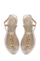 Women's Gold Stone Flip-Flop Sandals | Derimod