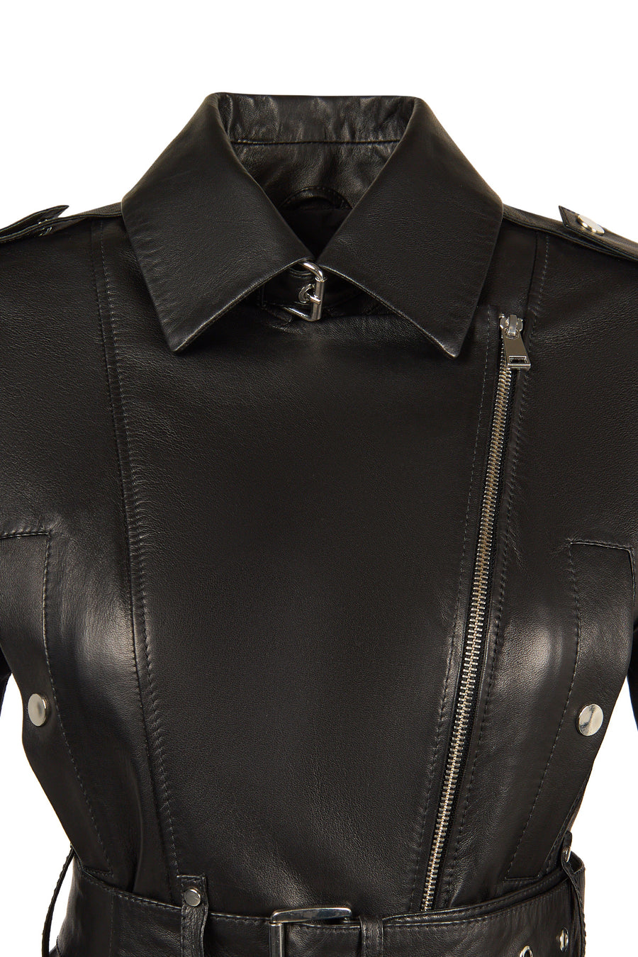 Avanti Woman Black Off-Shoulder Short Biker Leather Jacket