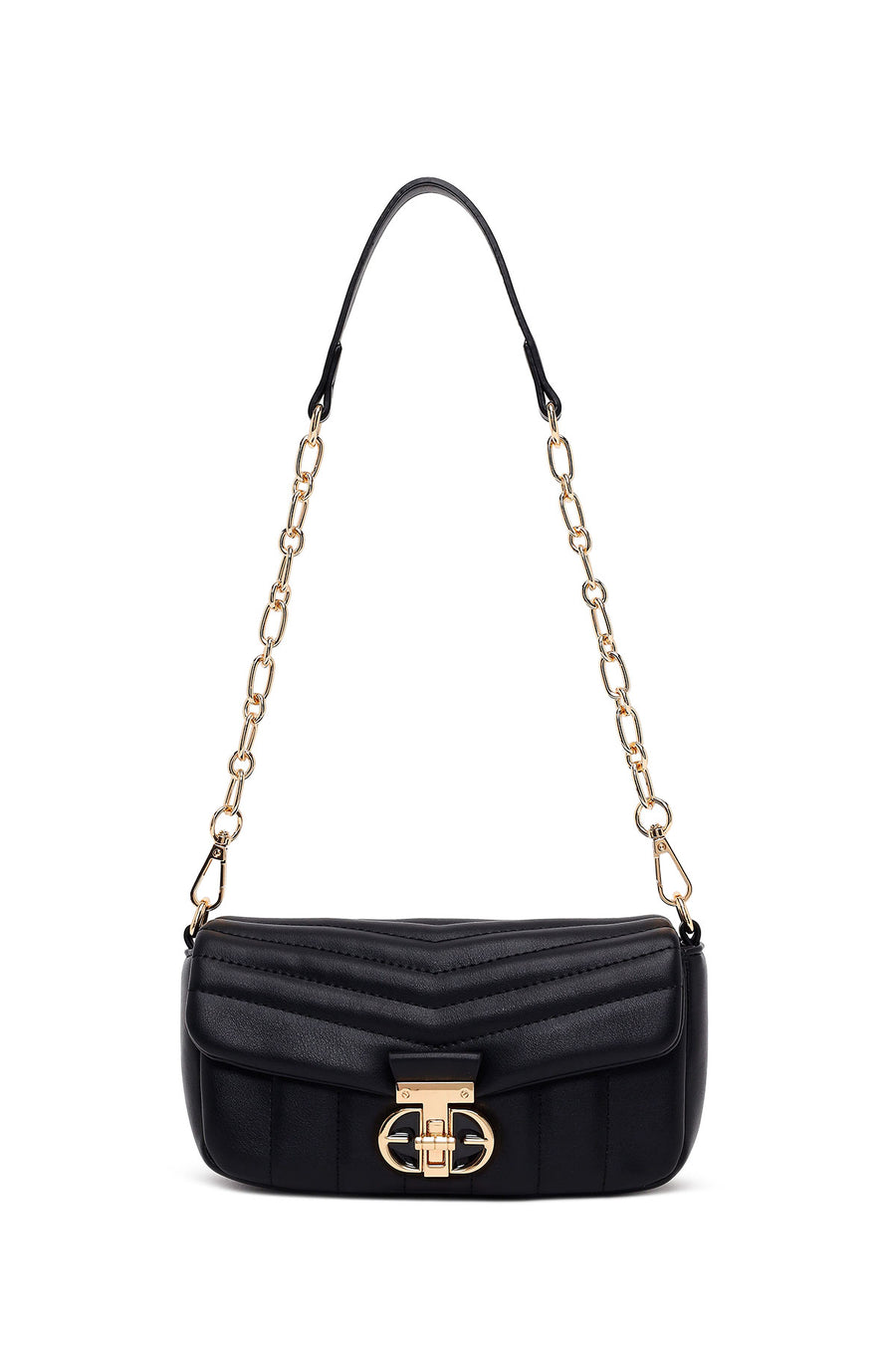 Woman Black Long-Strap Quilted Mini Crossbody Bag