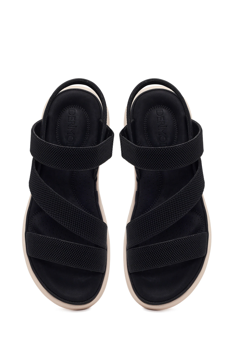 Kadın Siyah Kalın Tabanlı Kumaş Comfort Sandalet