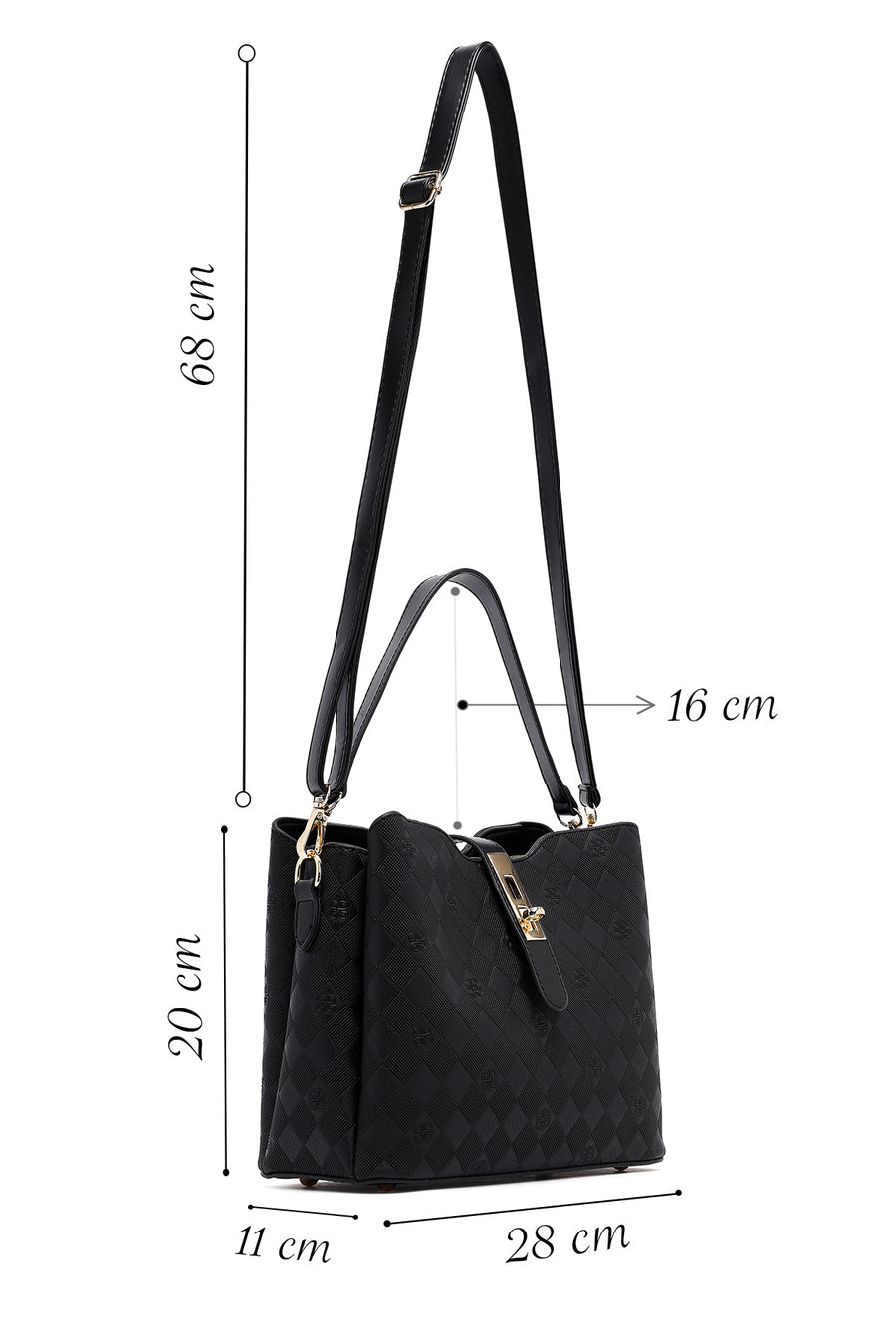 Women's Black Long Strap Printed Classic Shoulder Bag