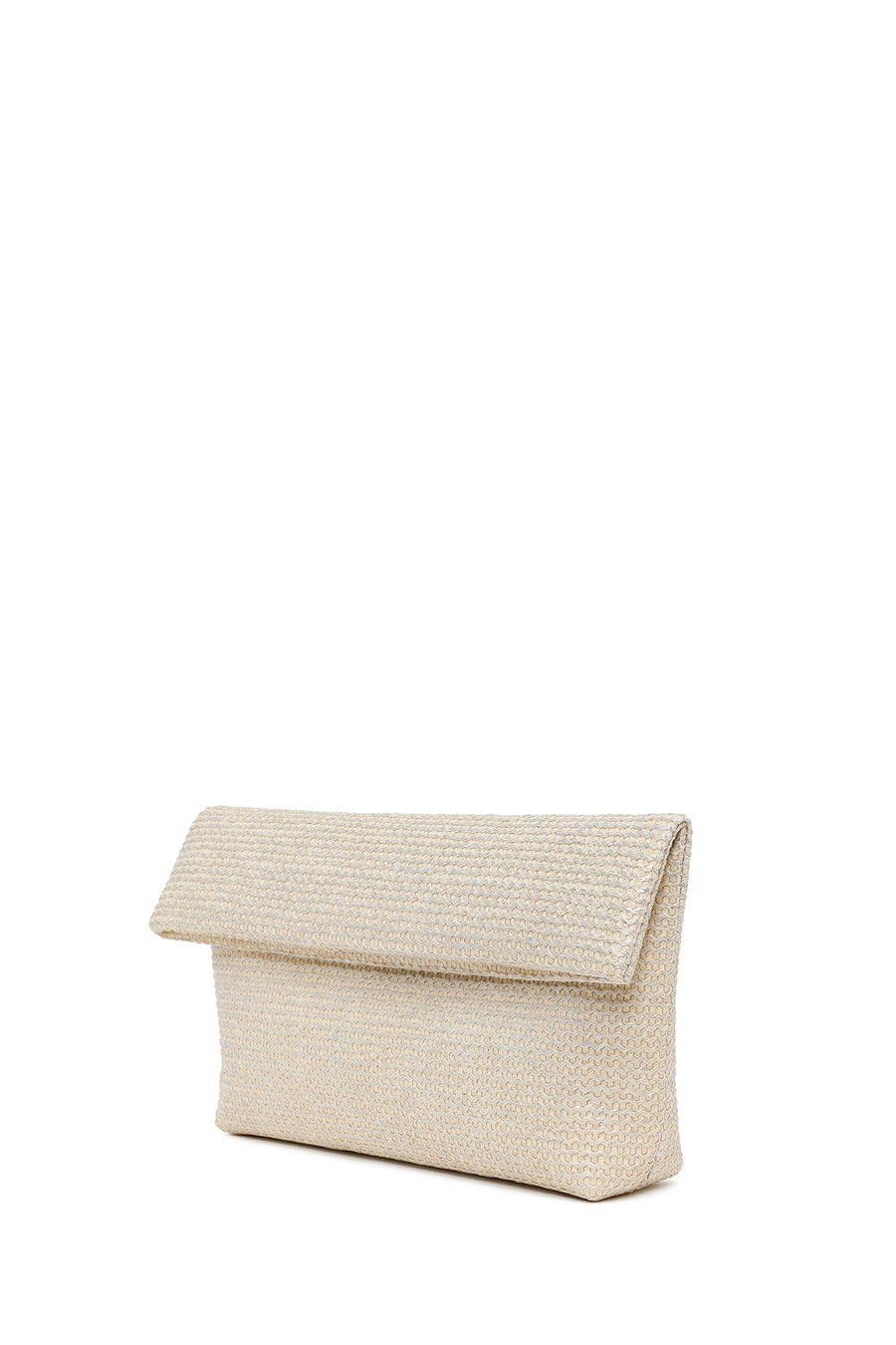Woman Beige Braided Clutch Bag