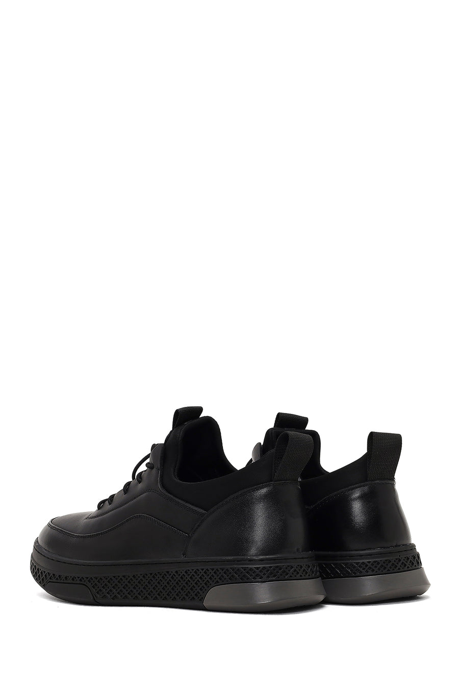 Men's Black Lace-Up Thick-Soled Leather Sneaker