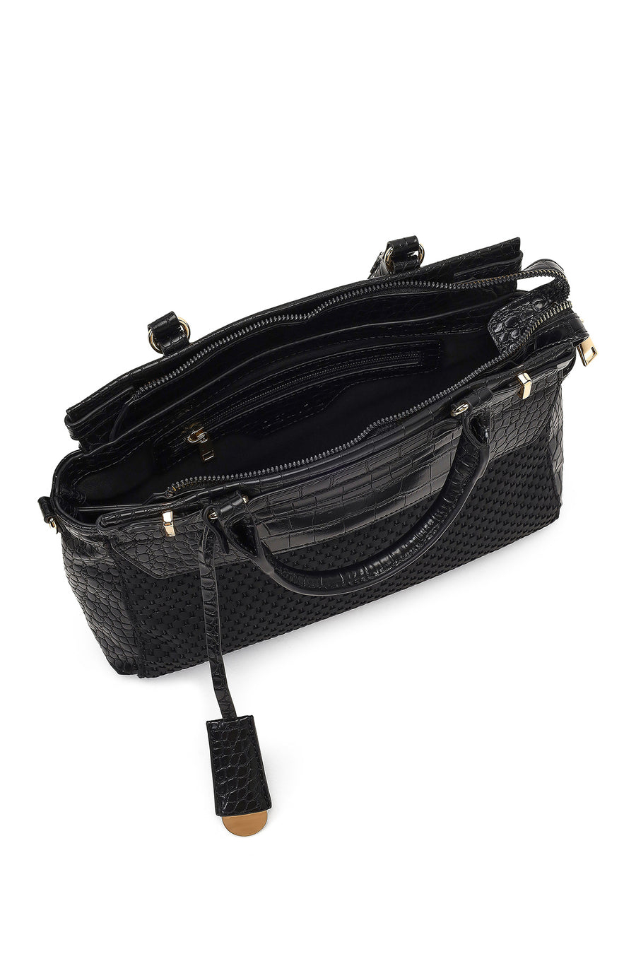 Women's Black Long Strapped Patterned Shoulder Bag