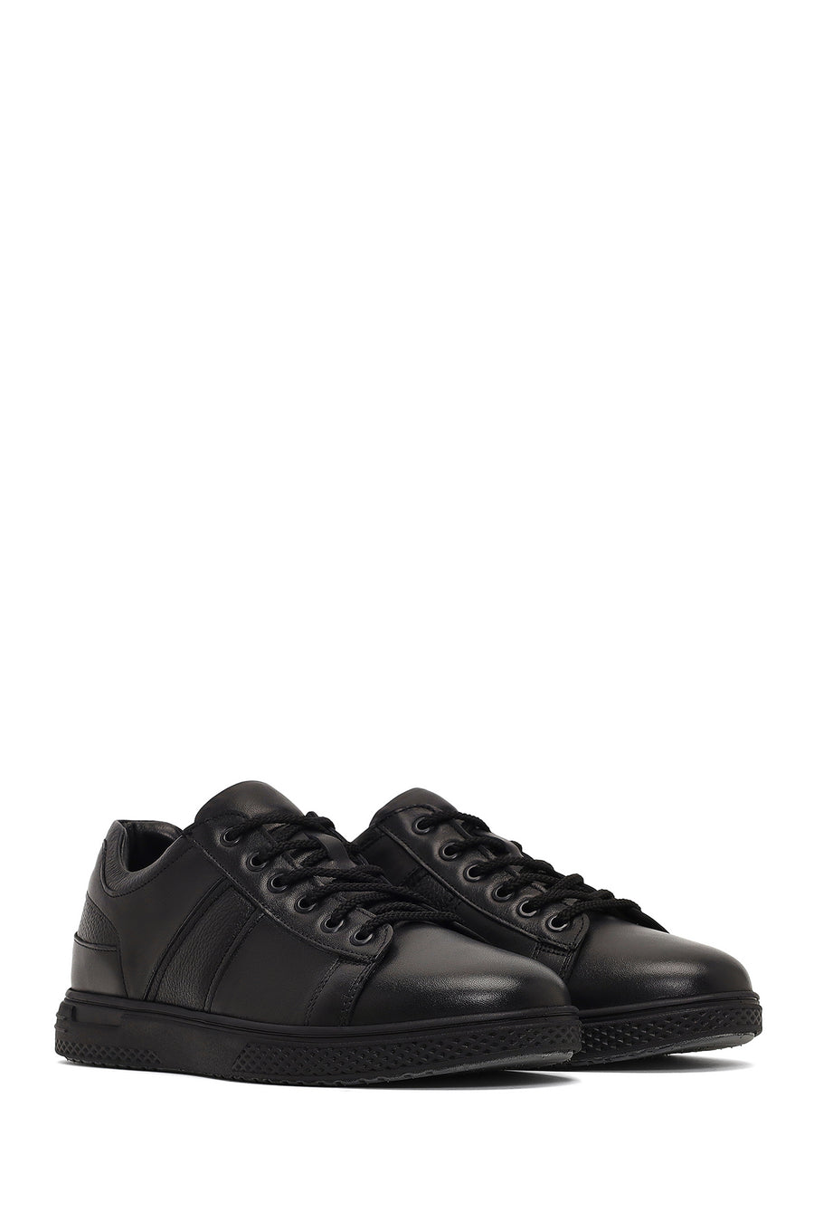 Erkek Siyah Bağcıklı Deri Casual Sneaker