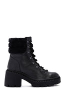 Women's Black Short Heeled Leather Boots | Derimod