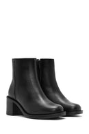 Women's Black Zippered Thick Heeled Leather Boots | Derimod