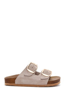 Women's Mink Suede Leather Double Buckle Flat Slippers | Derimod