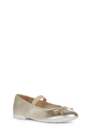 Geox Girls Bronze Pleated Glittery Leather Ballerinas | Derimod