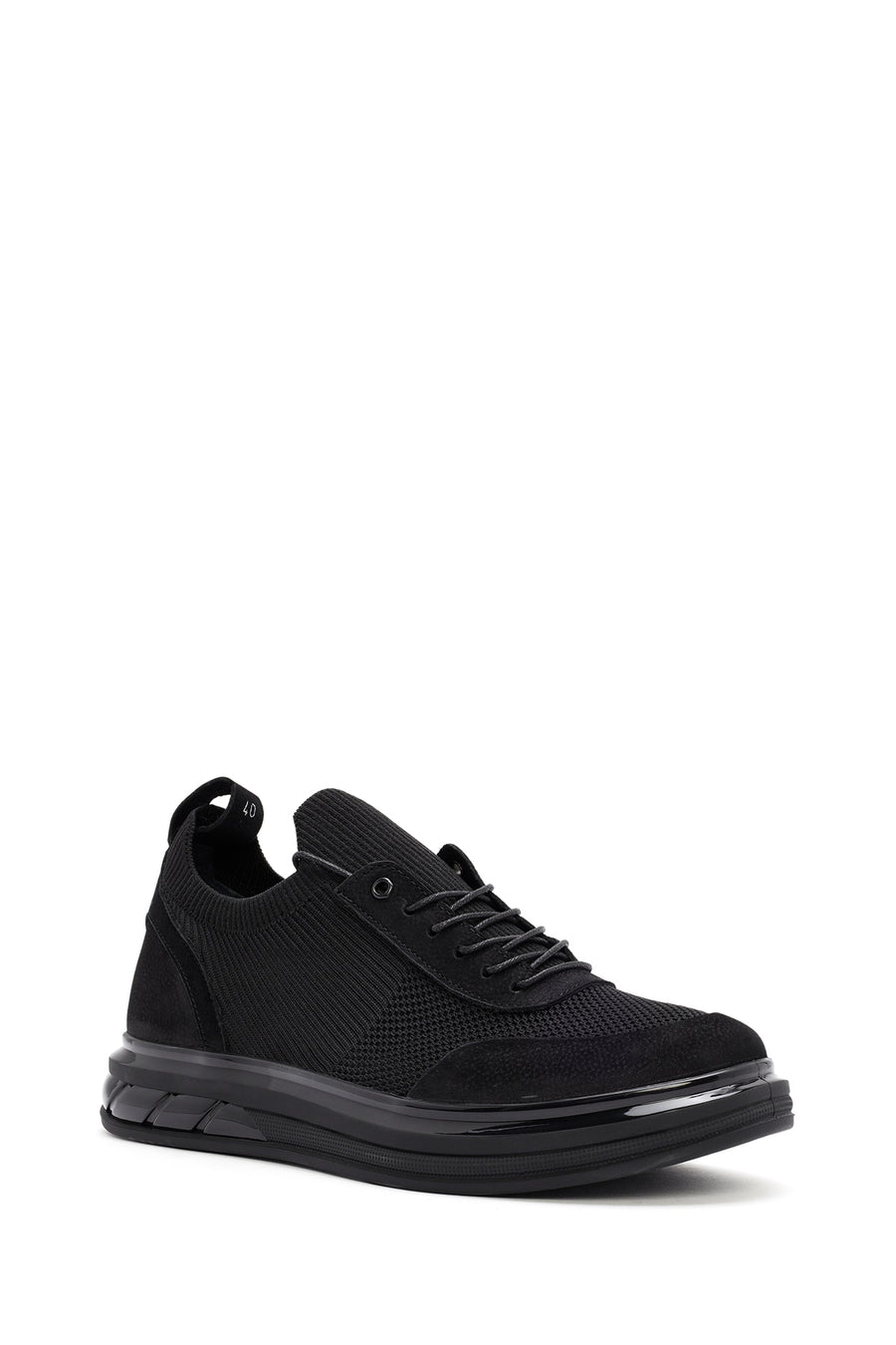 Men's Black Thick Sole Lace Up Fabric Sneaker