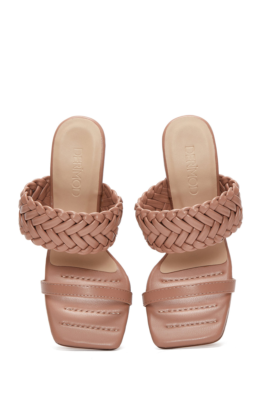 Women's Beige Knitted Heeled Slippers